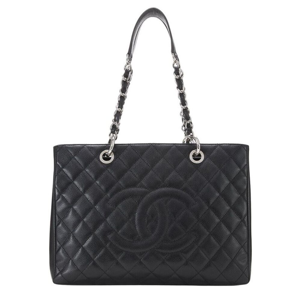 Chanel Black Quilted Caviar Leather Grand Shopping Tote (Gst) (Authentic